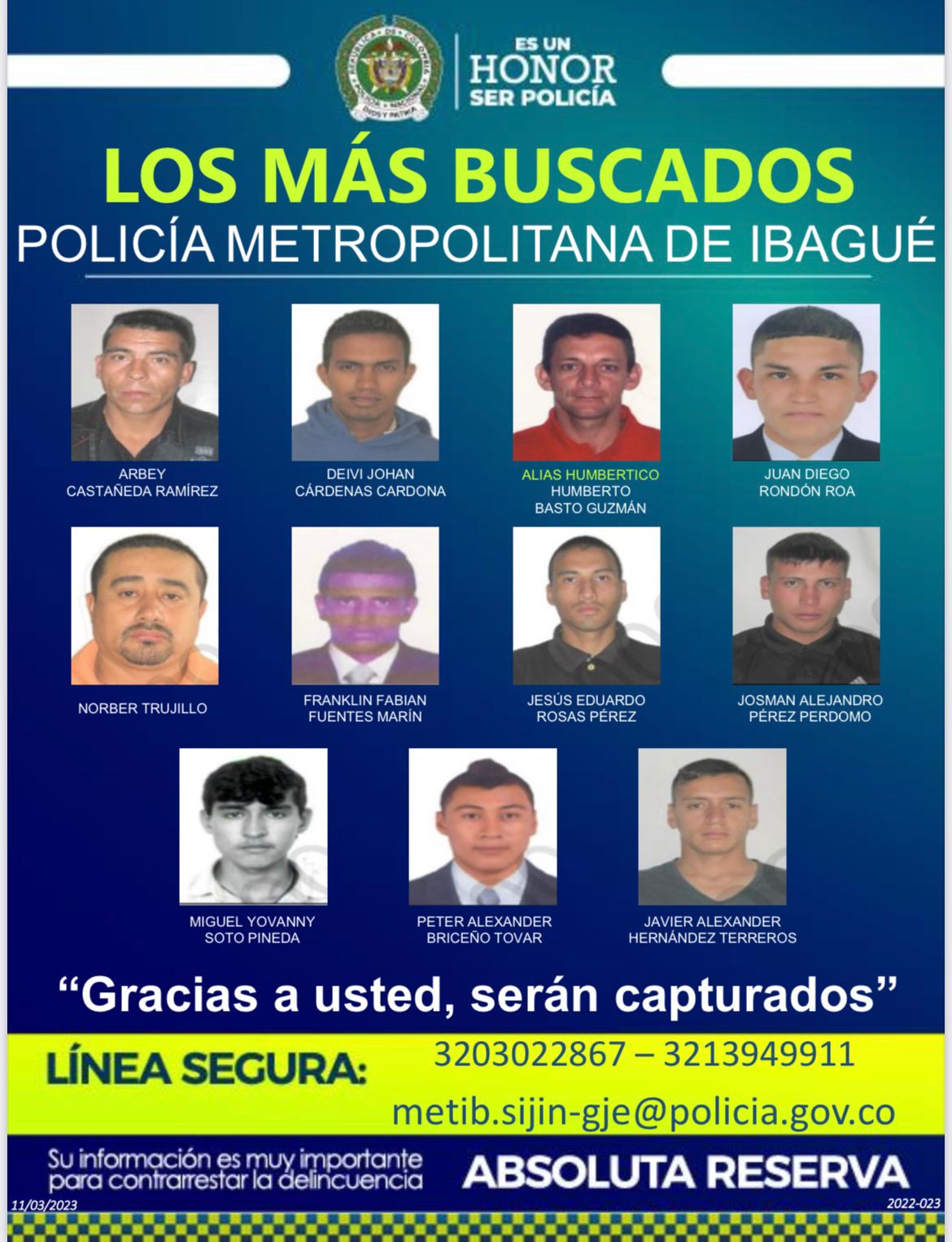 Policía y Alcaldía dieron a conocer el ‘cartel de los más buscados’ en Ibagué