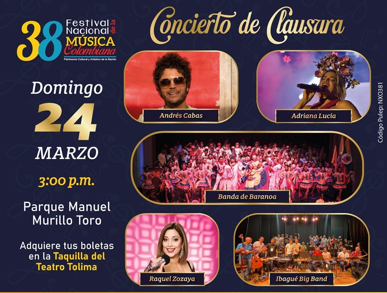 Está a la venta la boletería para la clausura del Festival Nacional de la Música Colombiana