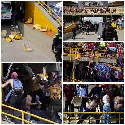 Enfrentamientos en El Campin durante Santa Fe vs. Tolima