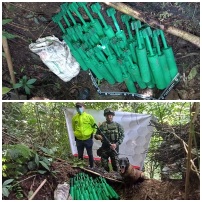 30 granadas de 60 mm fueron ubicadas por tropas del Ejército Nacional en el sur del Tolima